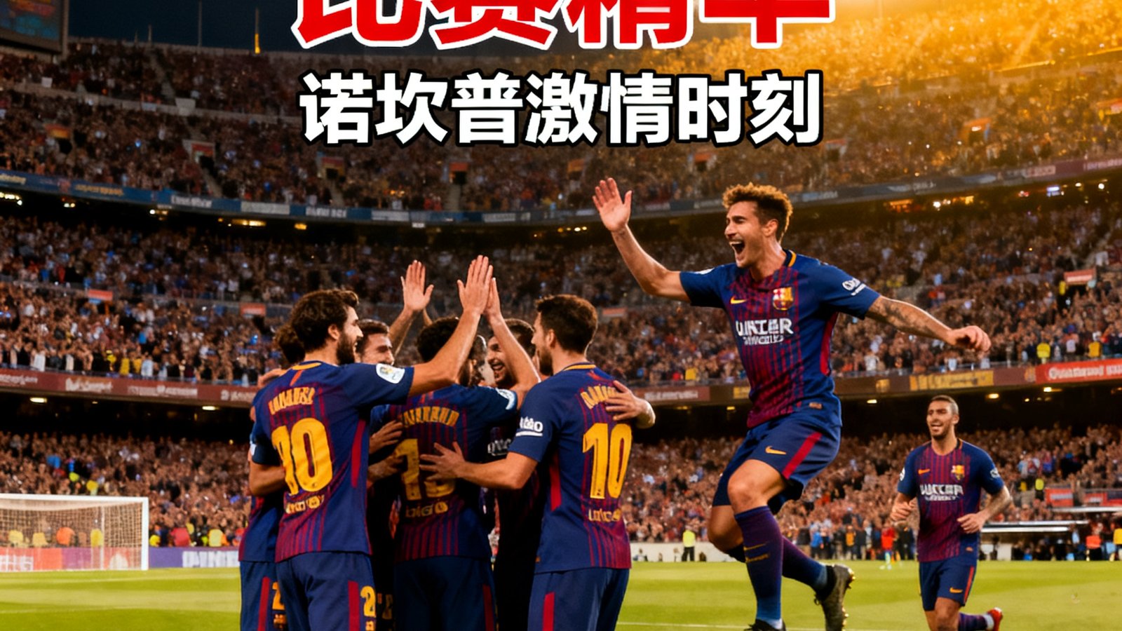 巴塞罗那3比0完胜国际米兰的比赛精华片段封面，诺坎普球场座无虚席，巴萨球员庆祝进球的激动场景